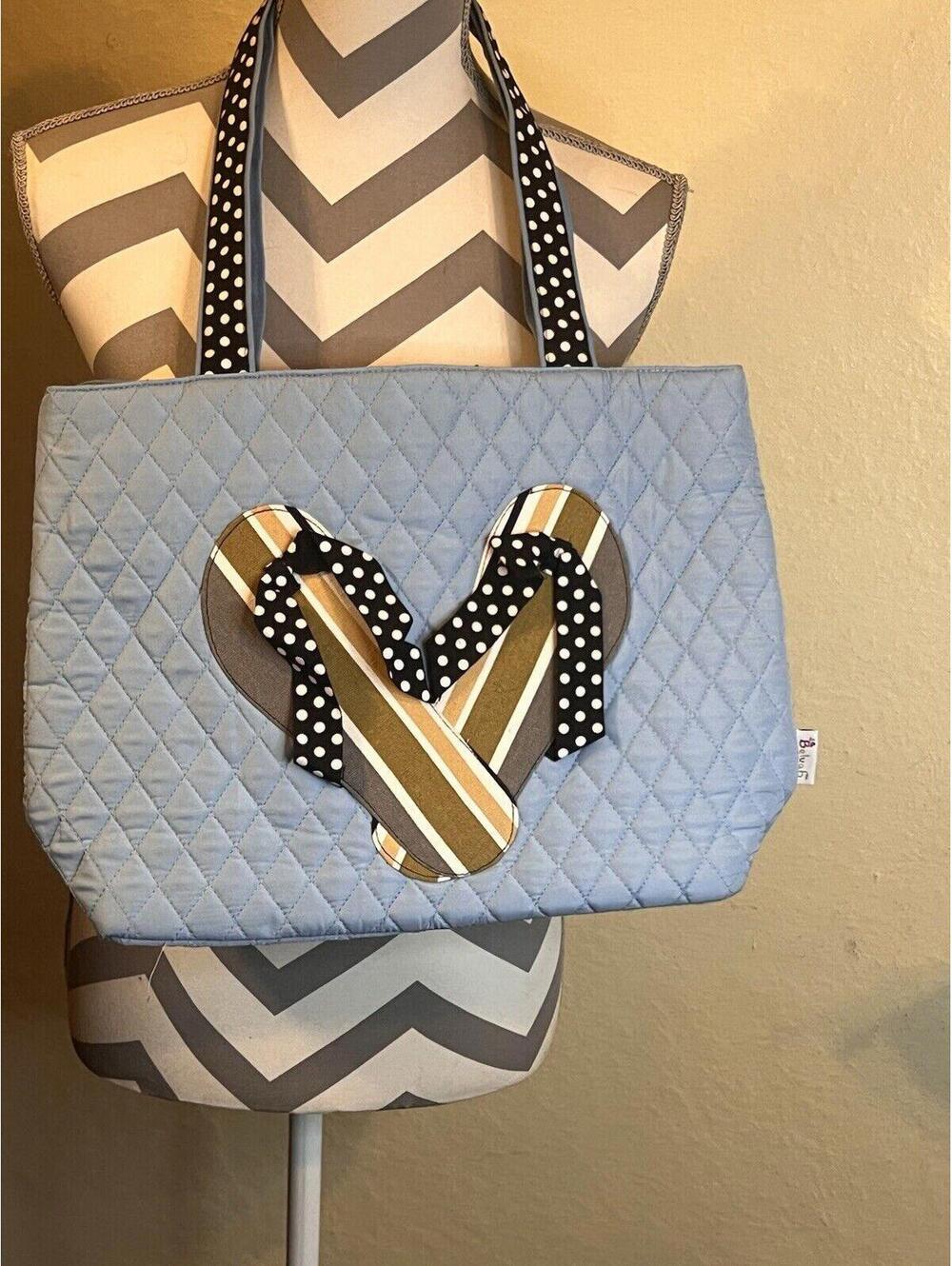 Belvah Quilted Shoulder Purse Bag  Light Blue, Bow And Flip Flop Accents